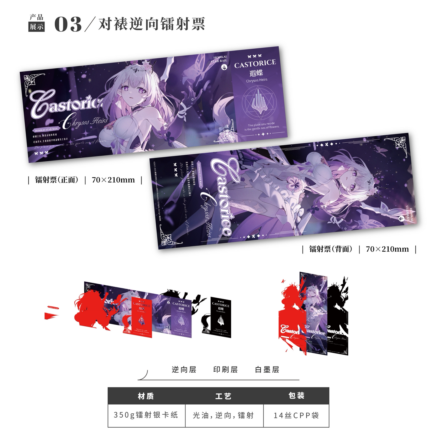 Castorice Merchandise Set - 7 Piece (Includes Photocard, Can Badges, Acrylic Clear Cards, Holo Ticket, Shikishi)